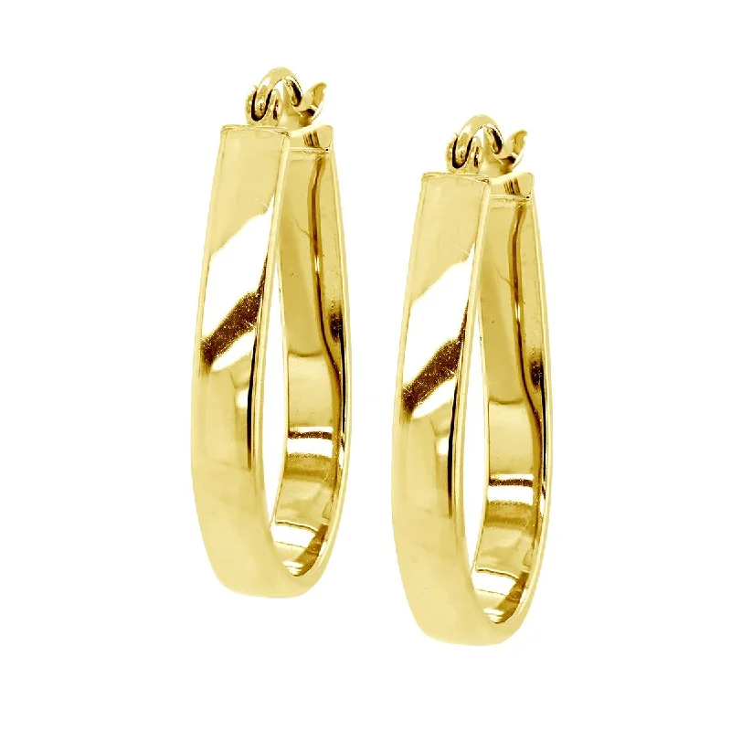 women's earrings with silver hoop -YELLOW GOLD FANCY OVAL HOOP EARRINGS