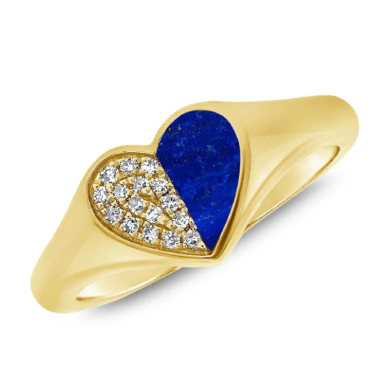 women's engagement rings with sparkling band -Bold Heart Pinky Ring with Lapis Lazuli and Diamonds in 14K Gold