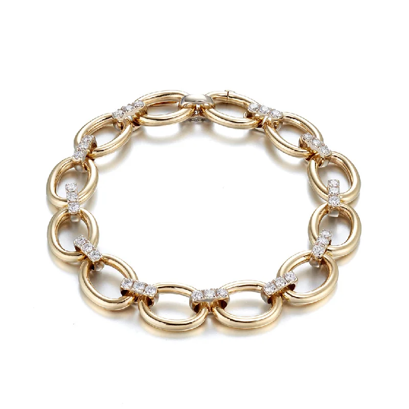 women's bracelets with rectangular stones -Gold & Diamond Link Bracelet