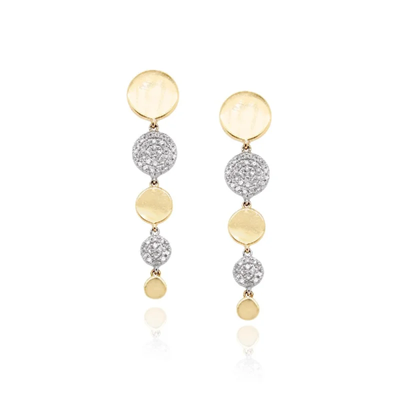 women's earrings with pearl drop -TWO-TONE GOLD AND DIAMOND DANGLE EARRINGS WITH ROUND DESIGN, .20 CT TW