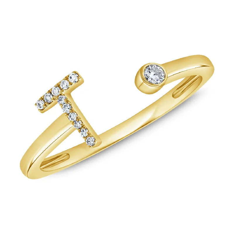 women's engagement rings with colored gemstones -Elegant Diamond "T" Initial Open Ring in 14K Gold