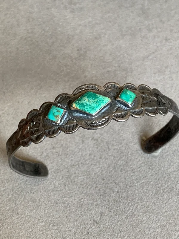 women's bracelets with pave diamonds -Vintage Sterling Turquoise Bracelet