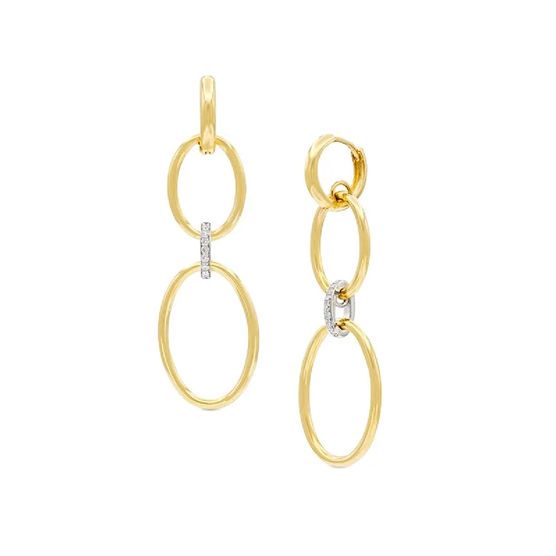 women's earrings with small studs -MODERN YELLOW GOLD HOOP DROP EARRINGS WITH DIAMONDS, .14 CT TW