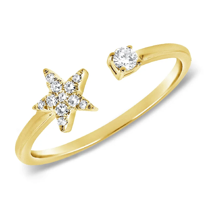 women's engagement rings with rounded edges -14K Gold Star Wrap Ring with Diamonds