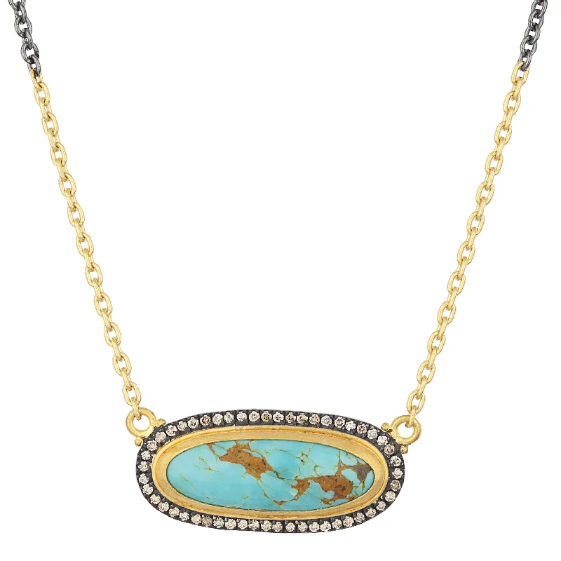 women's necklaces with layered look -Lika Behar "My World" Necklace with Oval Kingman Turquoise 16-18" MY-N-120-GXCDTQ