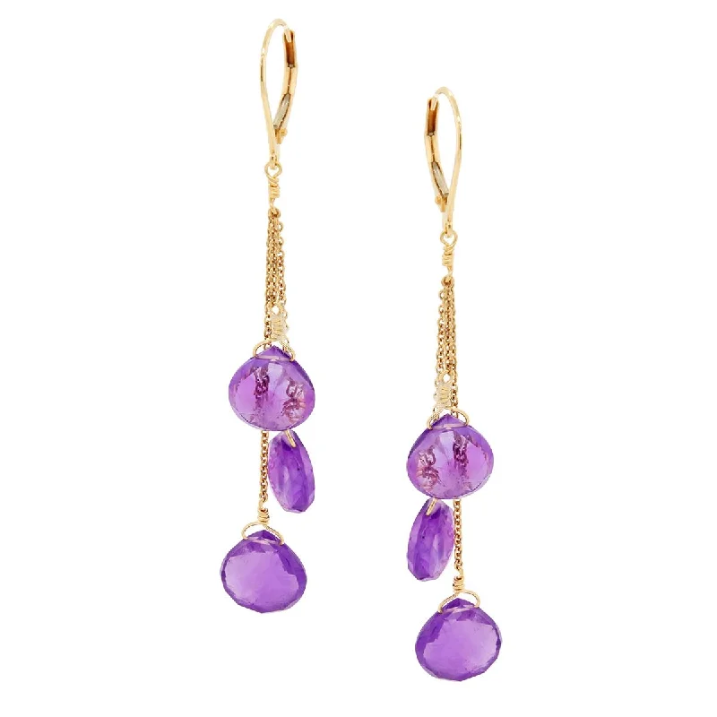 women's earrings with star-shaped design -YELLOW GOLD DANGLE EARRINGS WITH FANCY CUT AMETHYSTS