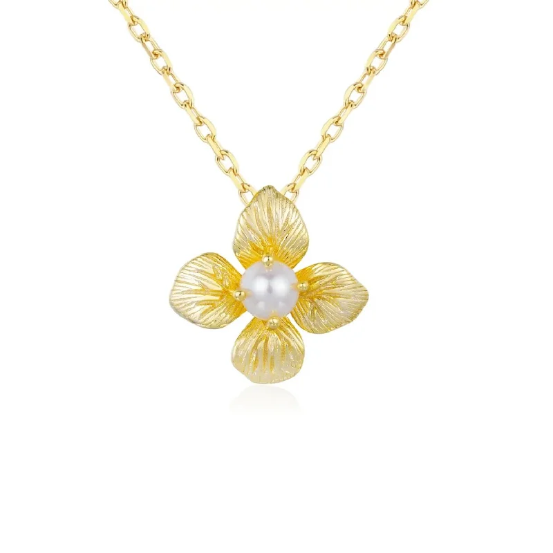 women's necklaces with matching earrings -Gossamer Petal Pearl Necklace (Yellow Gold)