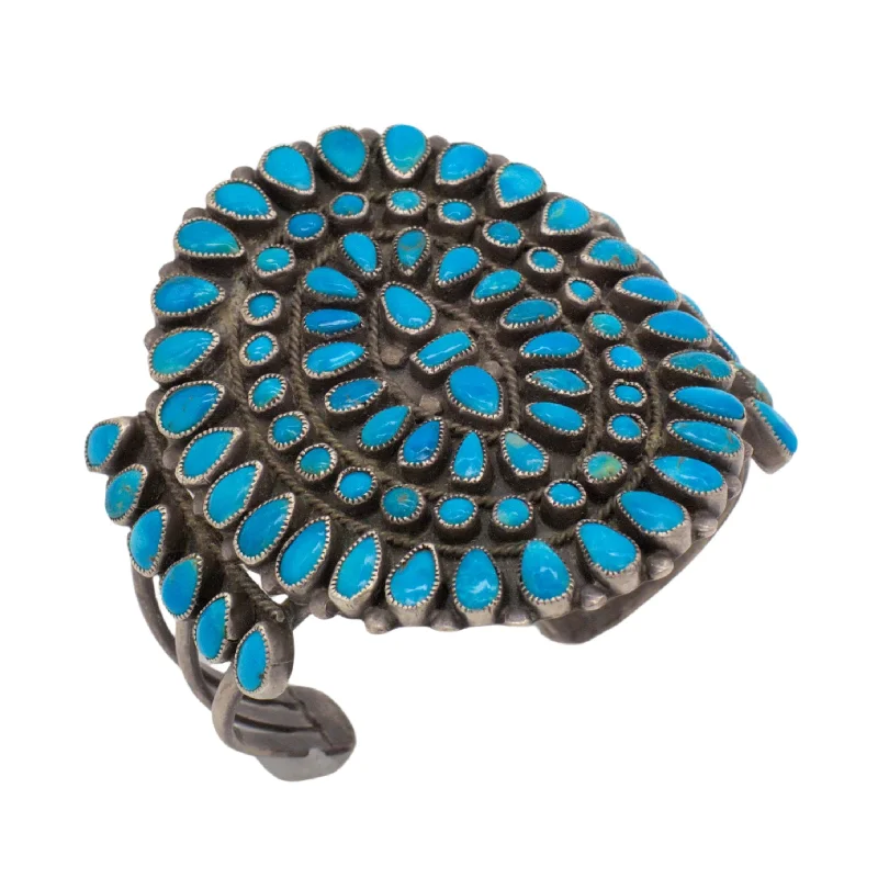 women's bracelets with bangle design -J M Begay Vintage Handmade Sterling Silver Turquoise Petit Point Cuff Bracelet