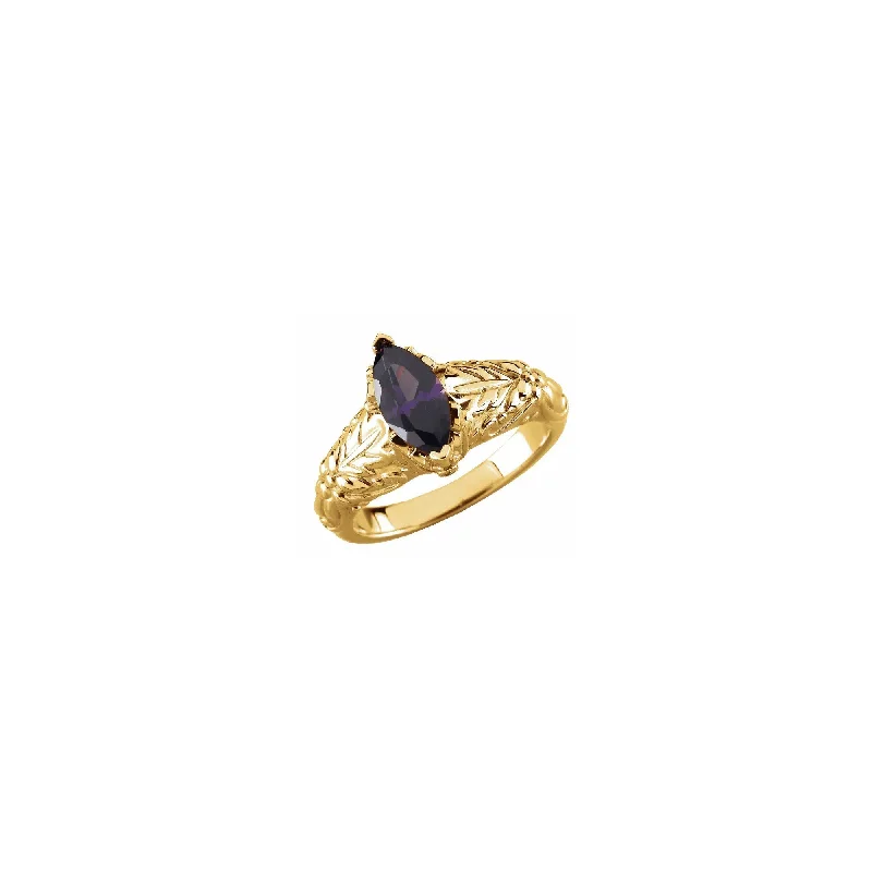 women's engagement rings with cushion cut -Marquise Amethyst and Diamond Accented Leaf Ring (14K)