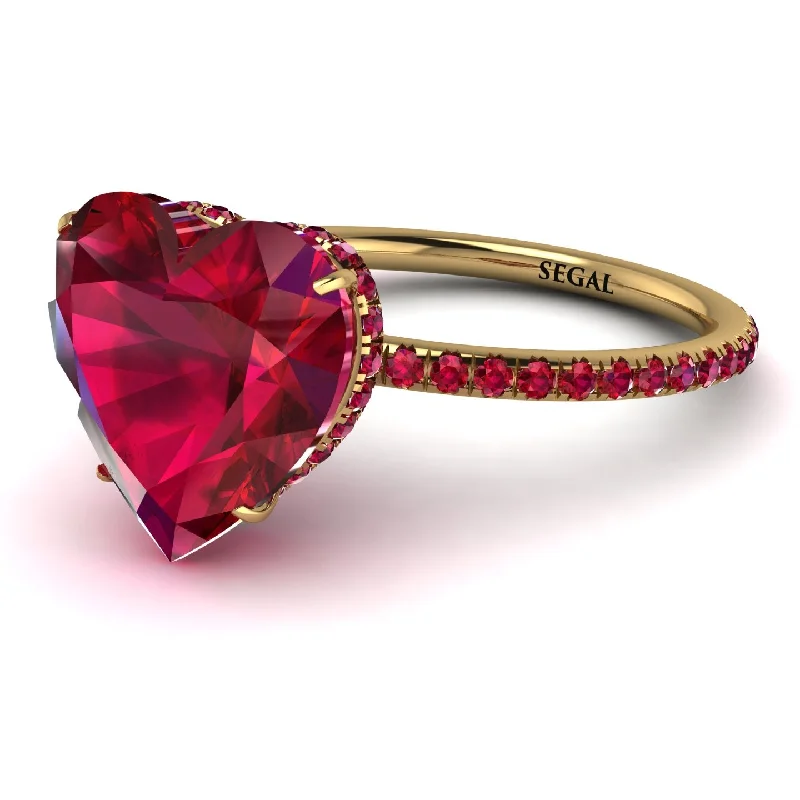 women's engagement rings with double halo -Heart Shape Ruby Ring - Noelle No. 55