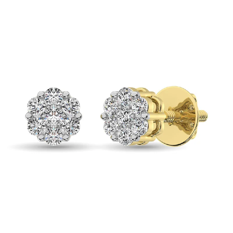 women's earrings with layered design -14K Yellow Gold 3/4 Ct.Tw. Diamond Flower Studs Earrings