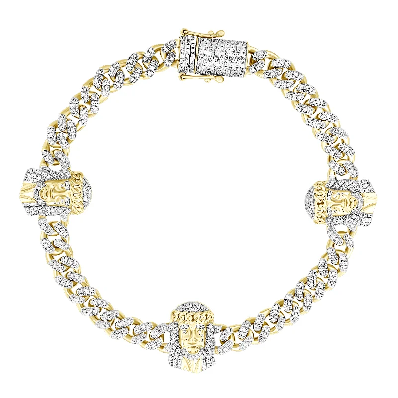 women's bracelets with polished stones -MEN'S BRACELET 1.50CT ROUND DIAMOND 10K YELLOW GOLD