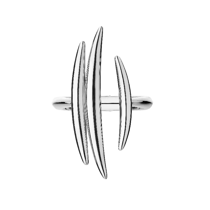 women's rings with emerald halo -Quill Triple Bar Ring - Silver