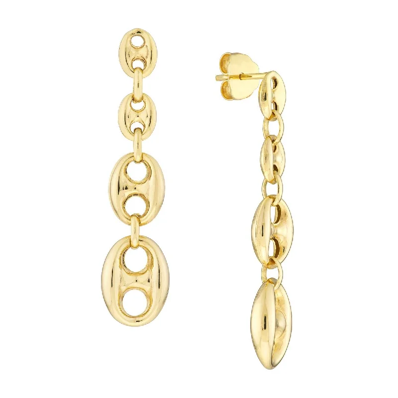 women's earrings gold -YELLOW GOLD PUFFED GUCCI-STYLE DANGLE EARRINGS