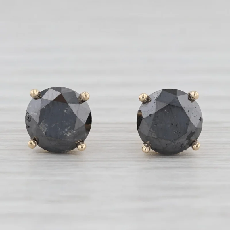 women's earrings with star-shaped design -New 3.70ctw Black Diamond Stud Earrings 14k Yellow Gold Round Solitaires