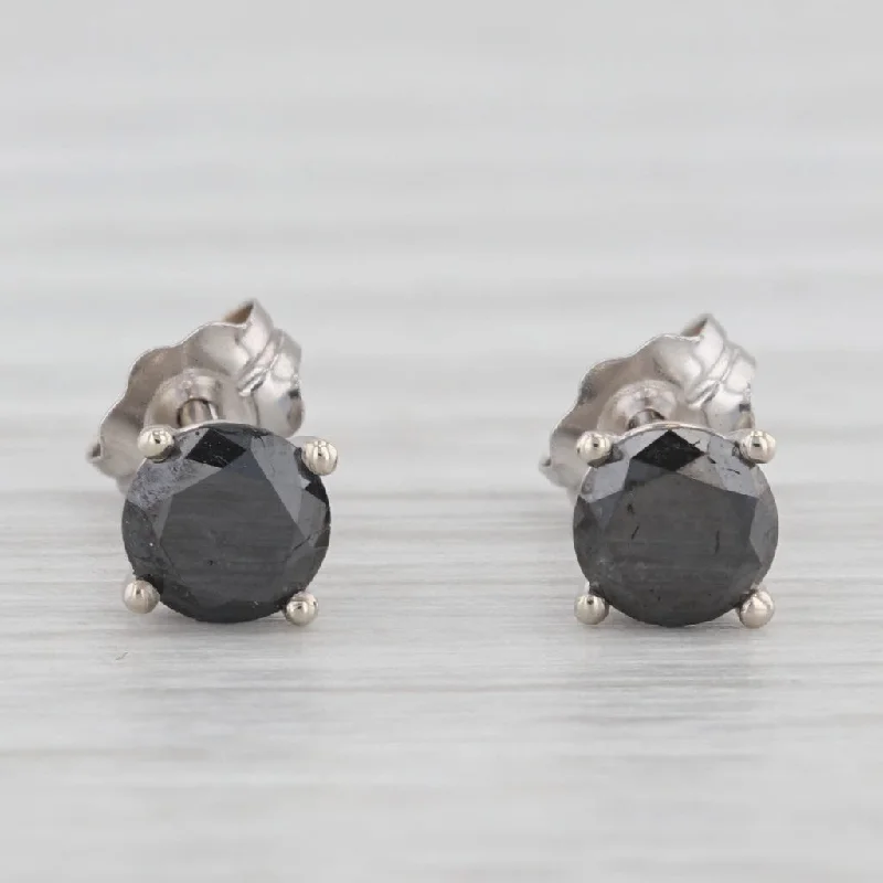 women's earrings with cubic zirconia -New 0.86ctw Black Diamond Stud Earrings 14k White Gold Round Solitaires