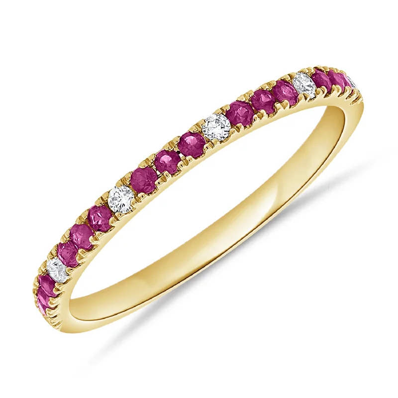 women's engagement rings with polished finish -Pink Sapphires & Diamonds Halfway Ring