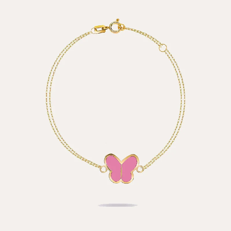 women's bracelets with bold design -18K Gold Enamel Butterfly Bracelet For Kids