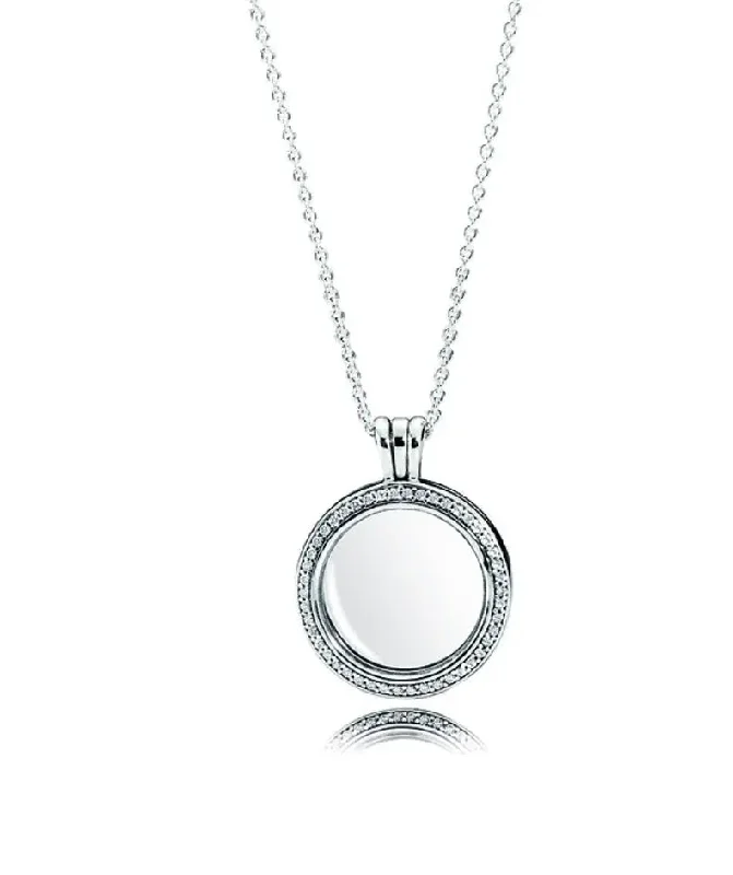 women's necklaces with layered design -PANDORA LOCKET SAPPHIRE CRYSTAL GLASS & CLEAR CZ NECKLACE