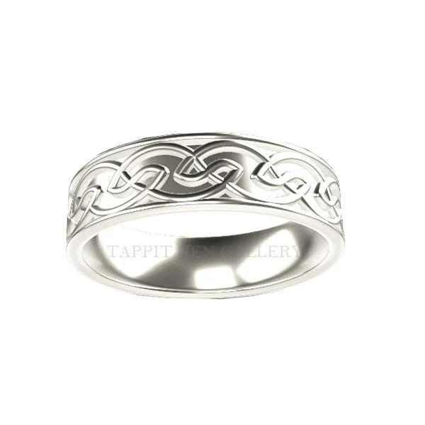 women's rings with prong setting -5MM COMFY FIT EDINBURGH CELTIC KNOTWORK RING IN SILVER