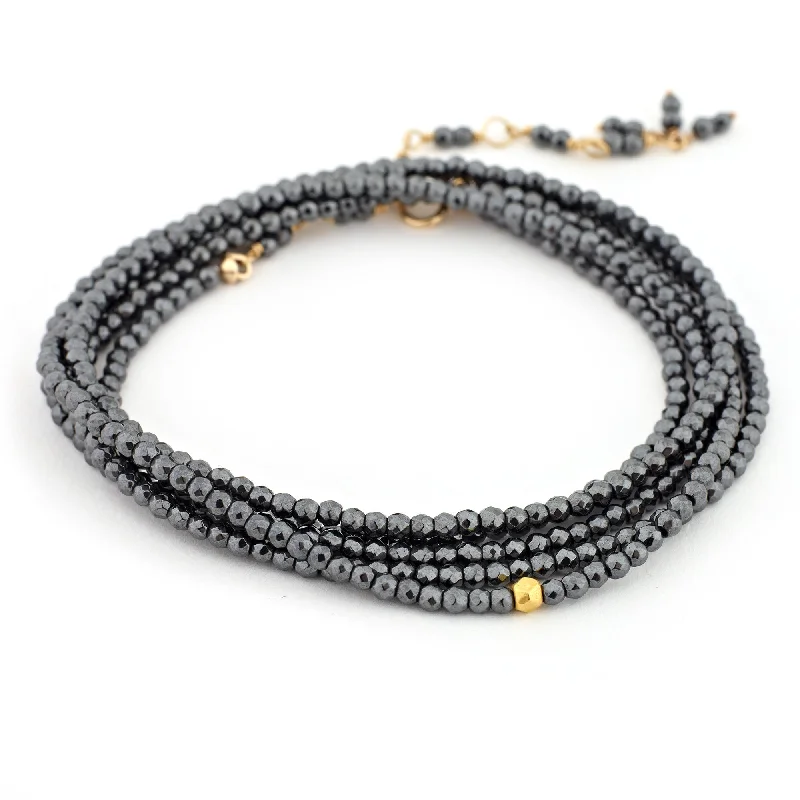 women's necklaces with diamond -Anne Sportun Hematite Beaded Wrap Bracelet & Necklace 34" B098G-HEM