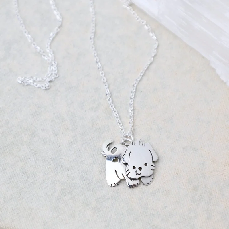 women's necklaces with heart pendant -Sterling Silver Dog Necklace