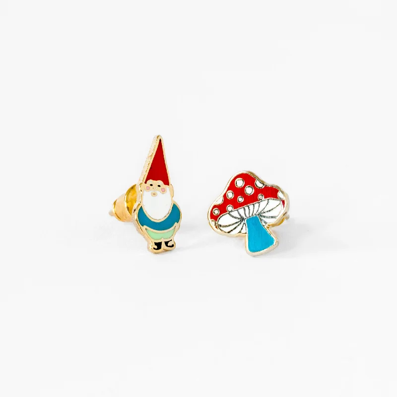 women's earrings with silver hoop -Gnome & Mushroom Earrings