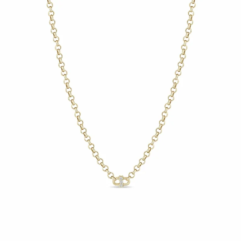 women's necklaces with dainty design -14k Gold Medium Rolo Necklace with Center Link & Diamonds