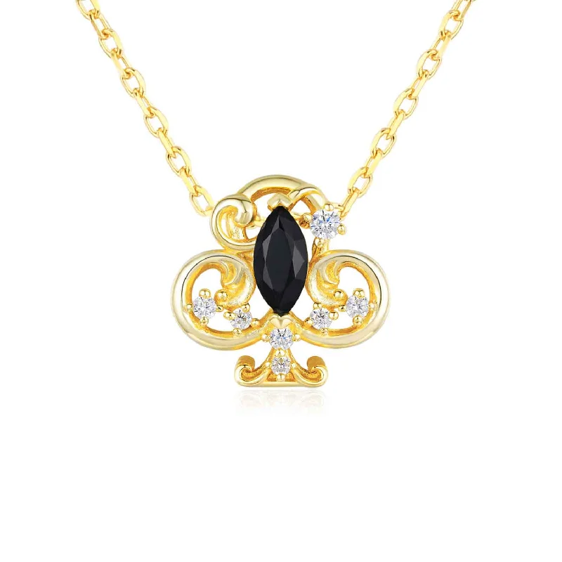 women's necklaces with sparkling diamonds -Clover Club Black Onyx Necklace (Yellow Gold)