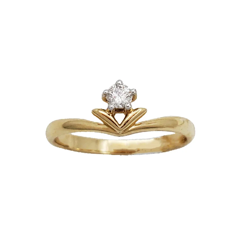 women's engagement rings with band engraving -Diamond Flower Ring (14K)