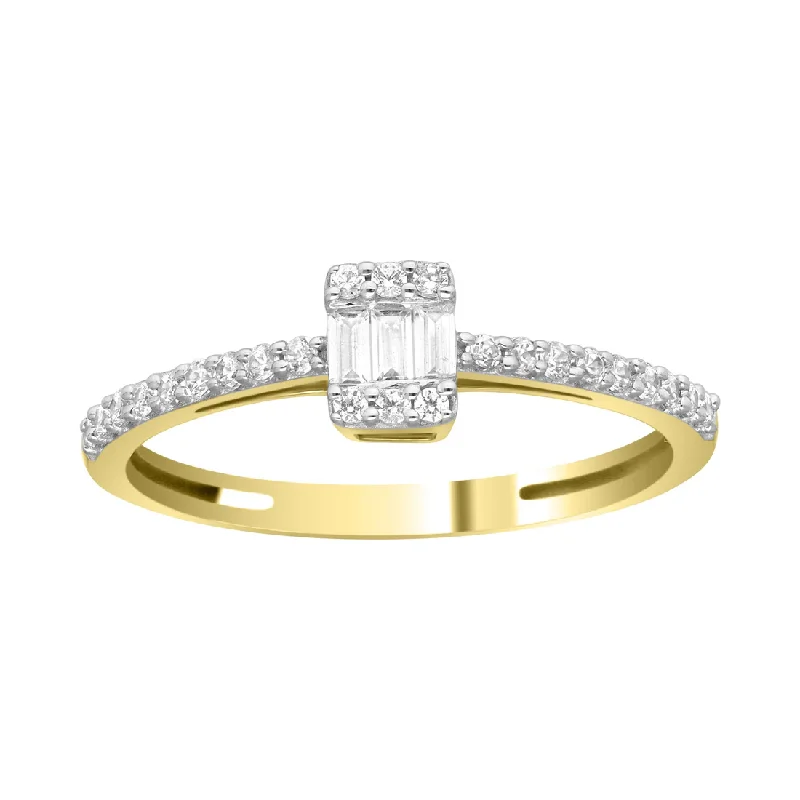 women's engagement rings with round-cut diamond -Diamond Baguette Square Ring (14K)