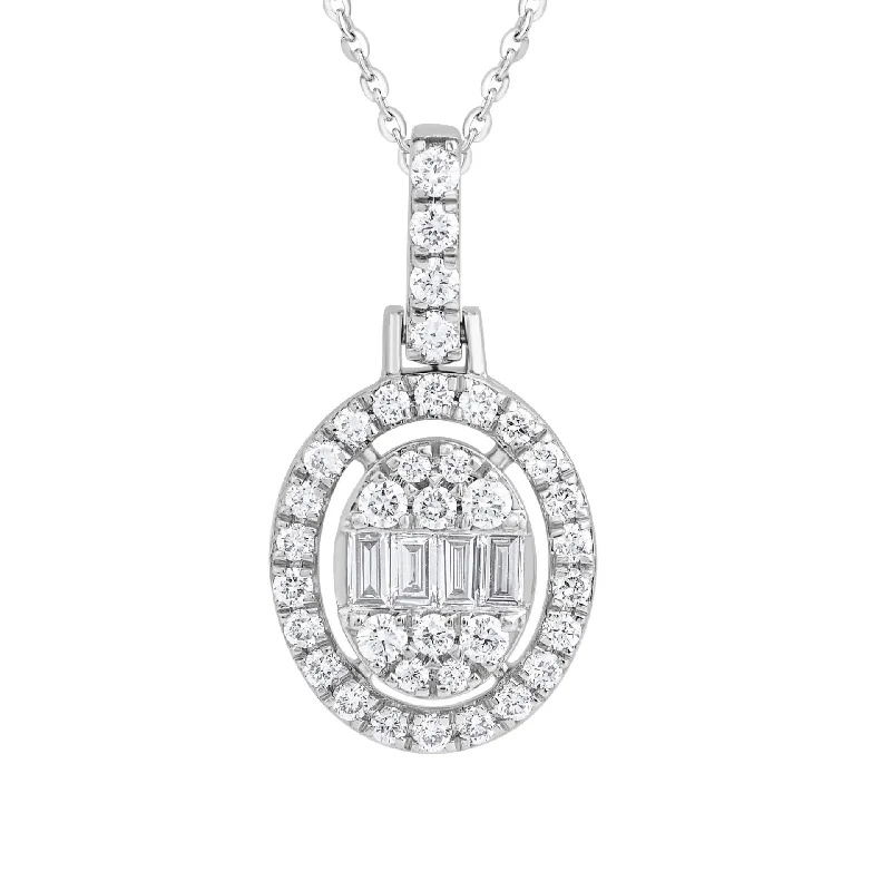 women's necklaces with oval pendant -White Gold Oval Illusion Diamond Necklace