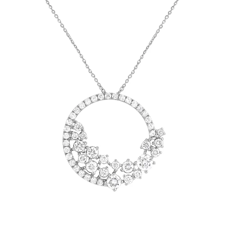 women's necklaces with pave diamonds -White Gold Circular Scattered Diamond Necklace