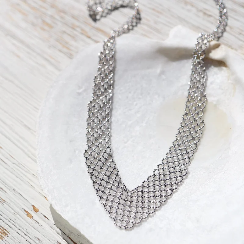 women's necklaces with silver chain -Sterling Small Woven Chevron Necklace