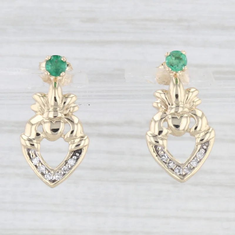 women's earrings with silver accents -0.25ctw Emerald Diamond Heart Drop Earrings 10k Yellow Gold