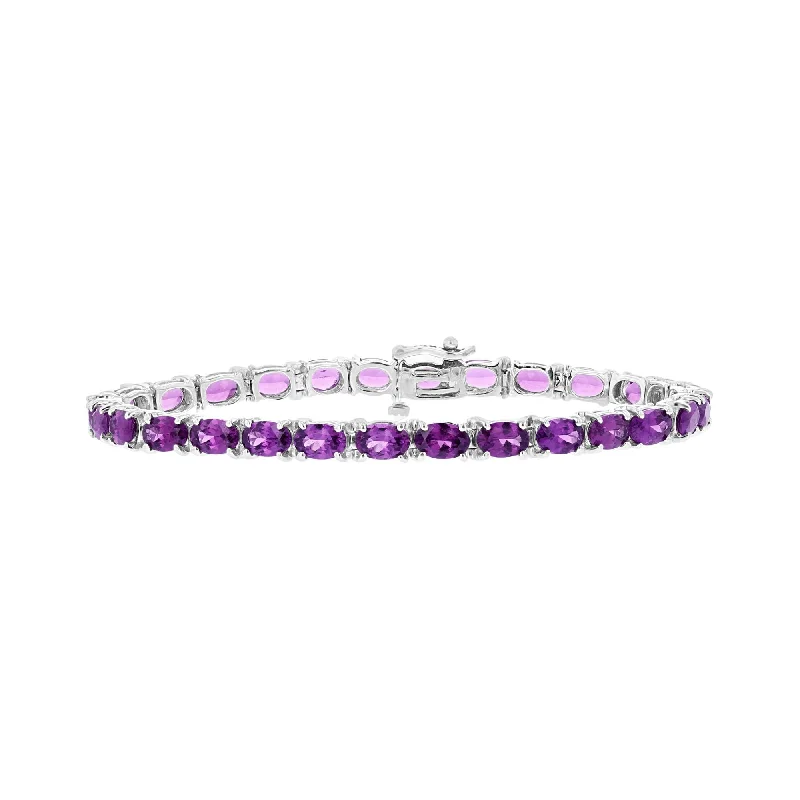 women's bracelets with bold gemstones -14KT WHITE GOLD 14.71 CTW OVAL PURPLE GARNET TENNIS BRACELET