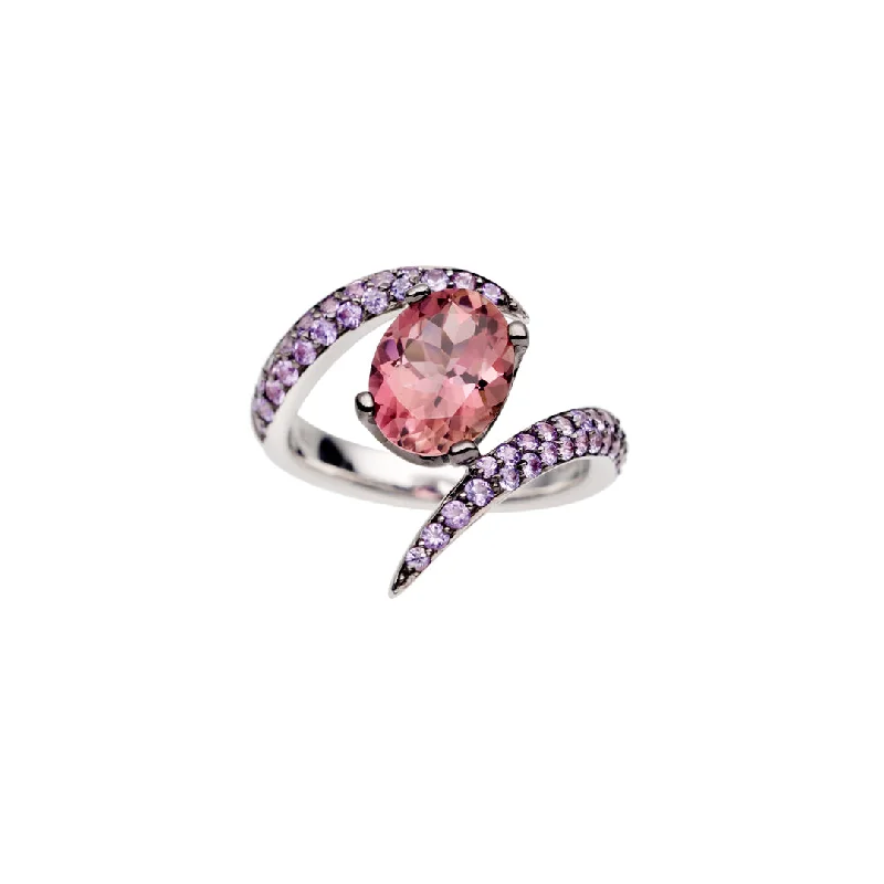 women's rings with simple band -Interlocking Aurora Ring - 18ct White Gold & 3.28ct Tourmaline