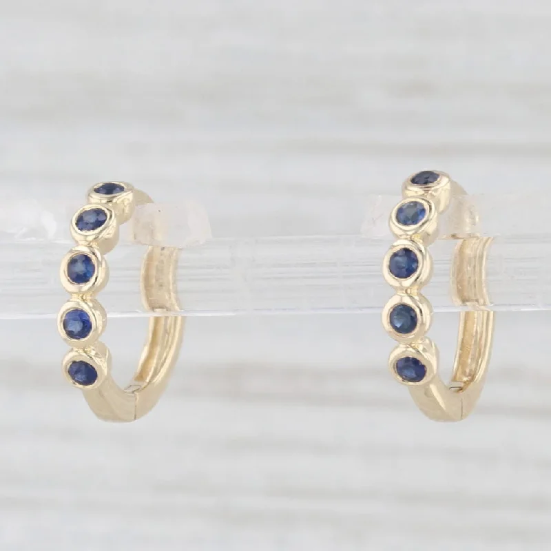 women's earrings with contemporary design -New Blue 0.10ctw Sapphire Hoop Huggie Earrings 10k Yellow Gold Round Hoops