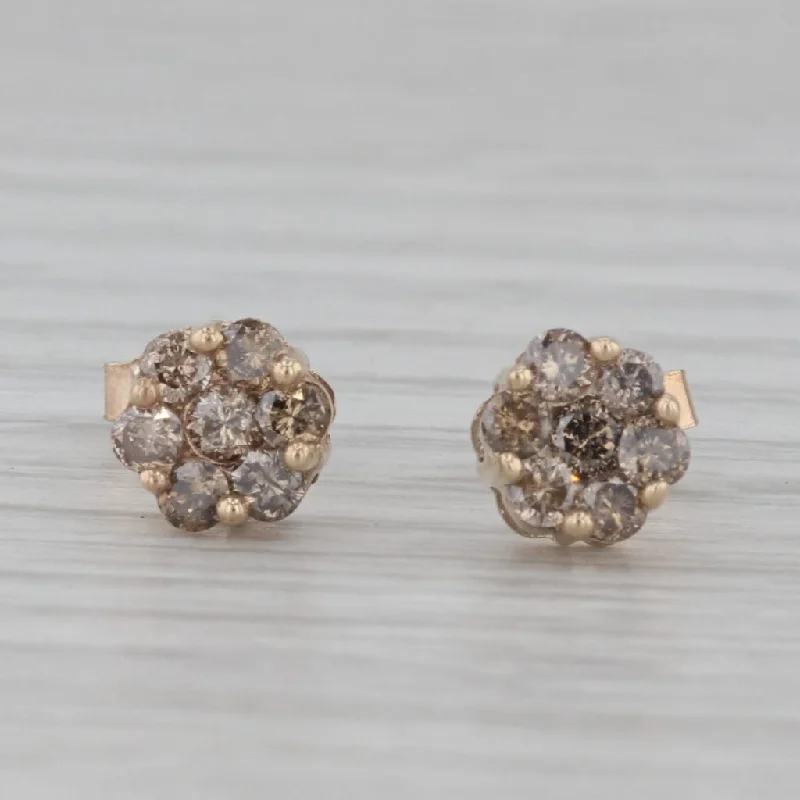 women's earrings with multi-stone design -0.50ctw Diamond Cluster Flower Stud Earrings 10k Yellow Gold