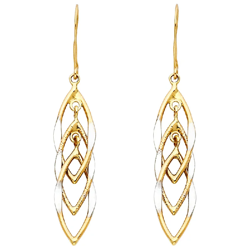 women's earrings with spiral design -14K 2T MUL Hanging Hollow Design Tube Earrings