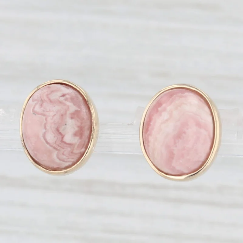 women's earrings with oversized hoops -Marbled Red Rhodocrosite Oval Cabochon Stud Earrings 14k Yellow Gold