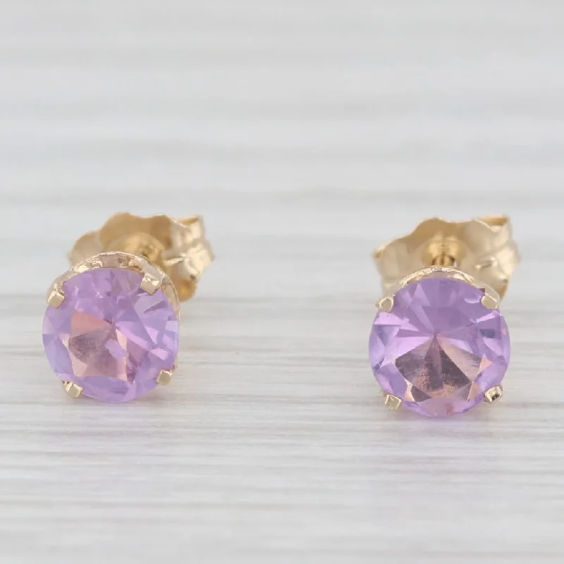 women's earrings with minimalistic look -0.90ctw Round Amethyst Solitaire Stud Earrings 14k Yellow Gold