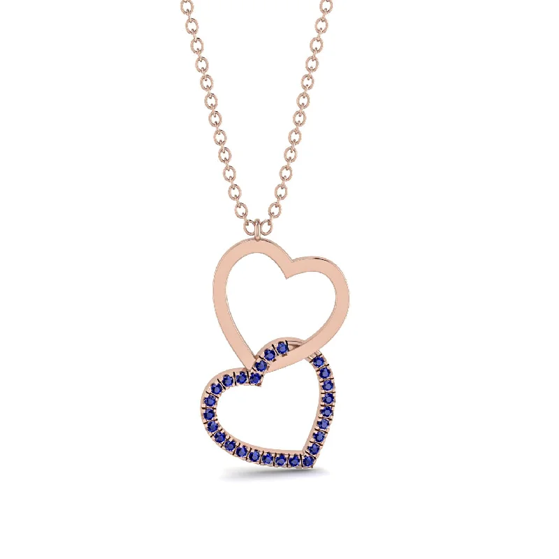 women's necklaces with dual-tone finish -Interlocked Hearts Sapphire Necklace - Wendy No. 14