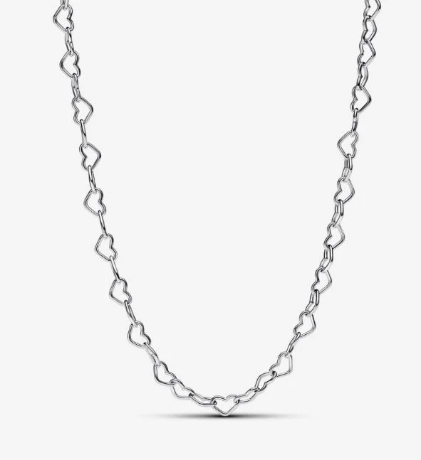 women's necklaces with silver accents -Pandora Linked Hearts Collier Necklace