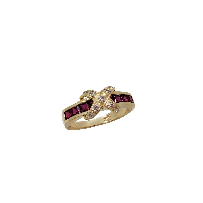 women's engagement rings with twist design -Diamond & Ruby "X" Ring (14K)