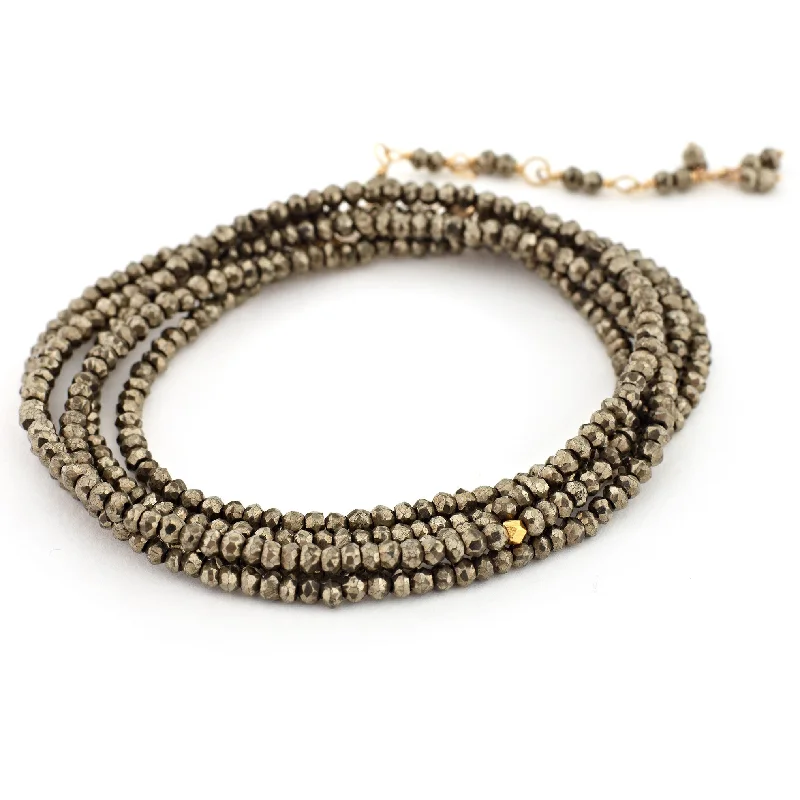 women's necklaces with choker style -Anne Sportun Pyrite Beaded Wrap Bracelet & Necklace 34" B098G-PYR