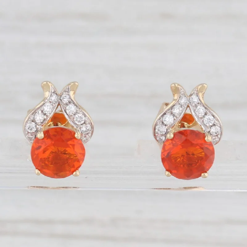 women's earrings with gold accents -1.66ctw Mexican Fire Opal Diamond Stud Earrings 14k Yellow Gold