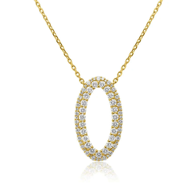 women's necklaces with cubic zirconia -14k Yellow Gold Diamond Oval Necklace