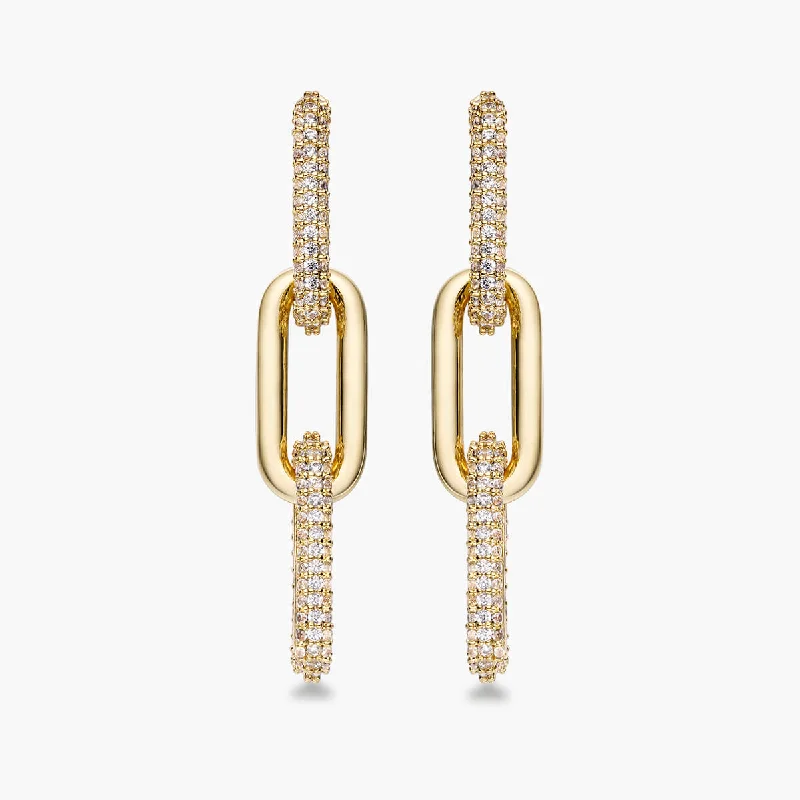 women's earrings with cubic zirconia -Half Pave Chain Earrings