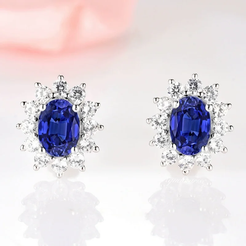 women's earrings with polished finish -Diana Blue Sapphire Earrings- Sterling Silver